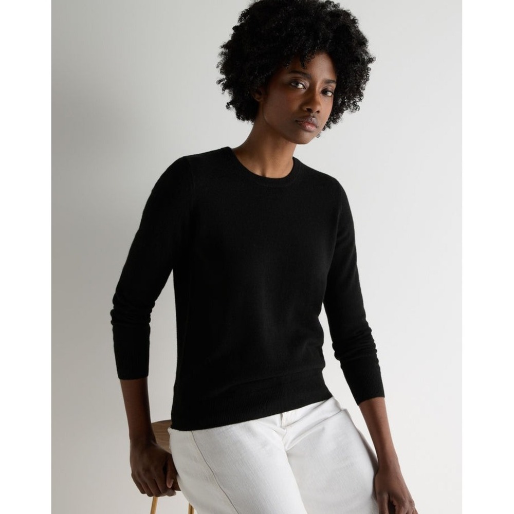 August Silk Womens Black Silk Blend Crewneck Long Sleeve Sweater Large